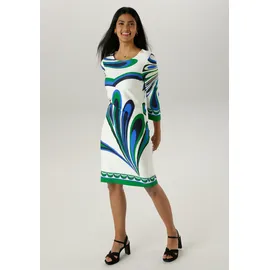 Aniston SELECTED Jerseykleid Shirtkleid Fantasievoller Alloverprint Blau/Grün 44
