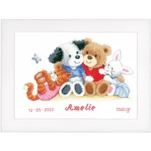 Vervaco Gezählter Kreuzstich Stickpackungen Stickset Baby Geburt Schöne Tiere Wanddekoration Handarbeit Set für Erwachsene Kreatives Handwerk ca. 28 x 19 cm Geburt Geschenk Hausdeko