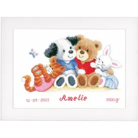 Vervaco Gezählter Kreuzstich Stickpackungen Stickset Baby Geburt Schöne Tiere Wanddekoration Handarbeit Set für Erwachsene Kreatives Handwerk ca. 28 x 19 cm Geburt Geschenk Hausdeko