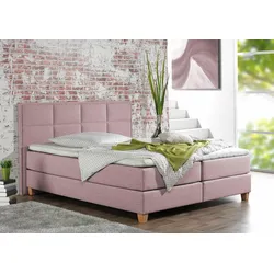 Boxspringbett HOME AFFAIRE "Casey", rosa, B:211cm L:209cm, Struktur fein (100% Polyester), Komplettbetten, Boxspringbett, in 5 Breiten, 3 Ausführungen, 2 Härtegraden, Steppung, Topper