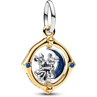 Pandora Disney Micky Maus & Minnie Maus Drehender Mond Charm-Anhänger aus Sterling Silber mit vergoldeter Metalllegierung, Zirkonia, Kompatibel Moments, 762955C01