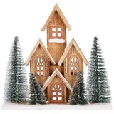 Koopmann International LED-Deko-Haus FIRWOOD, H 30 cm - Braun - Holz - batteriebetrieben