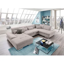 Set One by Musterring Wohnlandschaft "SO 4100 komfortable Federkernunterfederung, inkl. Kopfteilverstellung", grau (elefant 07), B:365cm H:80cm T:225cm, SET ONE BY MUSTERRING, Sofas, Wohnlandschaft, wahlweise Bettfunktion und Sitztiefenverstellung, U-Form