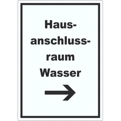 HB-Druck Hausanschlussraum Wasser Aufkleber mit Text Richtungspfeil rechts HAR hochkant A0 (841x1189mm)