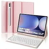 IVEOPPE Tastatur für Samsung Galaxy Tab S10+/S9FE+/S9+, Hülle Tastatur Kompatibel mit Samsung Tab S9/S9FE/S10 Plus 12.4 Zoll 2023/2024, Bluetooth Magnetisch mit QWERTZ Layout, Rosa