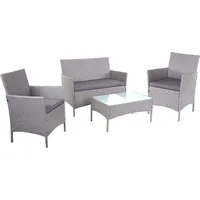 2-1-1 Poly-Rattan Garten-Garnitur Halden, Sitzgruppe Lounge-Set Sofa grau, Kissen anthrazit - Grau