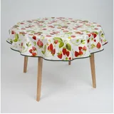 Laro Wachstuch Tischdecke rund 140 cm Erdbeeren Rot Weiß