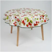 Laro Wachstuch Tischdecke rund 140 cm Erdbeeren Rot Weiß