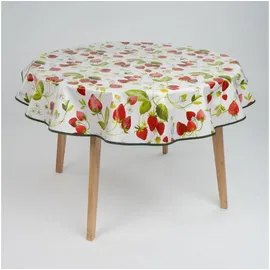 Laro Wachstuch Tischdecke rund 140 cm Erdbeeren Rot Weiß