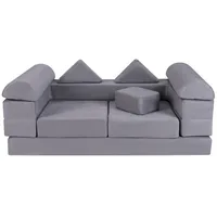 KOMFOTTEU Kindersofa, Spielsofa aus Schaumstoff mit Wildlederstoffbezug grau