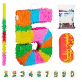 relaxdays Pinata 4-tlg. Pinata Set grün|orange|rosa