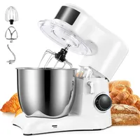 Küchenmaschine Knetmaschine, 1300W Knetmaschine mit Knethaken, Teigmaschine 6 Geschwindigkeit mit 5,5 Liter-Schüssel aus Edelstahl, Schneebesen, ... - Weiß