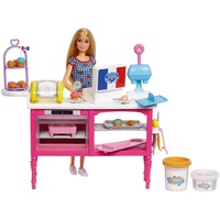 Barbie Malibu Roberts - Puppe und Spielset mit 18 Teilen zum Backen, inklusive formbarem Teig und Förmchen für Donuts, Croissants und Cupcakes, für Kinder ab 3 Jahren, HJY19