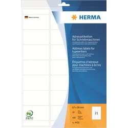HERMA Papier - permanenter Klebstoff - Mattes Weiß - 67 x 38 mm 420 Etikett(en)