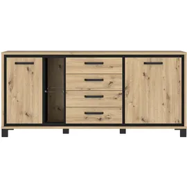 Forte Sideboard Trondheim 177,4 x 81,3 x 41,5 cm Schwarz / Artisan Eiche