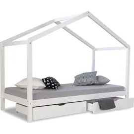 Homestyle4u Hausbett 90 x 200 cm Kiefer massiv weiß
