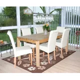 6er-Set Stuhl Esszimmerstuhl Lehnstuhl Novara II, Leder creme, helle Beine