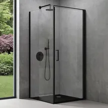 SoGood doporro Eck-Duschkabine 75x90x195cm Eckdusche in schwarz mit Hebe- und Senkmechanismus ESG-Sicherheitsglas Klarglas inkl. beidseitiger Easy-Clean-Beschichtung Ravenna36-plus