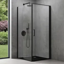 SoGood doporro Eck-Duschkabine 75x90x195cm Eckdusche in schwarz mit Hebe- und Senkmechanismus ESG-Sicherheitsglas Klarglas inkl. beidseitiger Easy-Clean-Beschichtung Ravenna36-plus