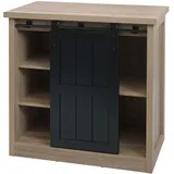 Mendler Kommode HWC-K75, Schrank Regal, Schiebetüre 5 Staufächer, Holz-Optik Industrial Metall 84x80x40cm ~ naturfarben