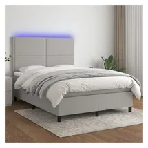 vidaXL Boxspringbett mit Matratze & LED Hellgrau 140x200 cm Stoff