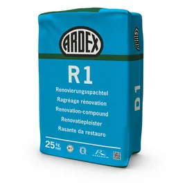 ARDEX GmbH ARDEX R1 Renovierungsspachtel 25kg mit ARDURAPID-EFFEKT. Enthält Zement. Zum Glätten und Spachteln von Wand- und Deckenflächen im Renovierungs- und Neubaubereich.