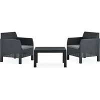 Ankonbej 3-tlg. Garten-Lounge-Set mit Kissen PP Rattan Anthrazit - Grau