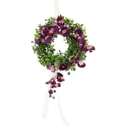 Kunstkranz I.GE.A. "Orchidee", lila (violett), B:25cm H:40cm L:9cm, Obermaterial: 70% Kunststoff, 30% Polyester, Kunstpflanzen, Buchskranz Festliche Dekoration Hochzeitsdeko Wanddeko