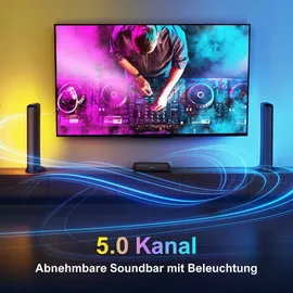 ultimea 5.0-Kanal abnehmbarer Soundbar für Smart-TVs mit RGB-Beleuchtung, App-Steuerung, Spitzenleistung 180W, Bluetooth 5.3, HDMI/OPT/AUX, Apollo S70 - Schwarz