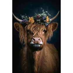 Glasbild FLOWER COW - bunt