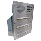 Letterbox24.de 3er Edelstahl Mauerdurchwurf Briefkastenanlage mit Sprechsieb (Tiefe: 23-38 cm)