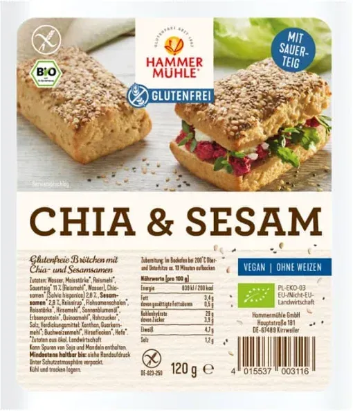 Hammermühle Chia & Sesam Brötchen glutenfrei bio