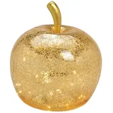 Wurm Lampe Apfel (L) Glas, Gold, Dekoleuchte Apfel mit LED Lichterkette, Dekolampe, Tischleuchte, Apfellampe