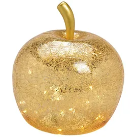 Wurm Lampe Apfel (L) Glas, Gold, Dekoleuchte Apfel mit LED Lichterkette, Dekolampe, Tischleuchte, Apfellampe