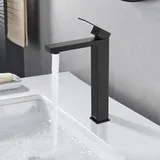 Hoher schwarzer Badezimmer-Wasserhahn, Waschbecken-Wasserhahn, Auslaufhöhe 250 mm, hohe Badezimmer-Mischbatterie, Edelstahl, Einhebel, austauschbarer