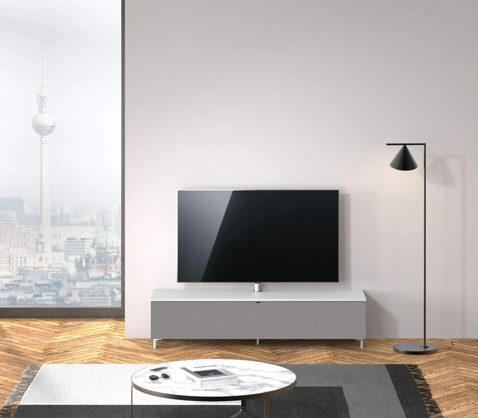 SPECTRAL® Just-Racks TV-Lowboard JRB1604 mit Stoffklappe inkl. TV-Halterung, Breite 160 cm, Snow...