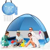 Auledio Strandmuschel Pop Up Zelt, Tragbar Extra Light Automatisches Strandzelt UPF 50+, Personen: 4, für 3-4 Personen Beach Zelt Familien Sonnenschutz Strand Camping blau