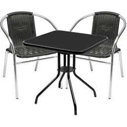 Bistro Sitzgarnitur Bistrogarnitur 3-teilig Tisch Schwarz / Stuhl
