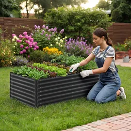 Tectake Hochbeet Pflanzbeet 200 x 100 x 62 cm Grau