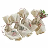 Loberon Serviette 4er Set Merry & Bright  weiß/rot