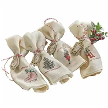 Loberon Serviette 4er Set Merry & Bright  weiß/rot
