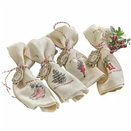 Loberon Serviette 4er Set Merry & Bright  weiß/rot