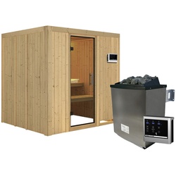 KARIBU Sauna »Rakvere«, inkl. 9 kW Saunaofen mit externer Steuerung, für 3 Personen - beige