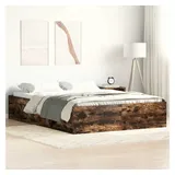 furnicato Bettgestell Modernes 193x123x35 cm in Räuchereiche mit Stauraum (1-tlg), Massivholz-Schlafrahmen mit sechs Ablagefächern für das Schlafzimmer braun 123 cm x 35 cm x 35 cm