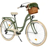 Milord Komfort Fahrrad Mit Weidenkorb Damenfahrrad, 28 Zoll, Grün-Creme, 7 Gang Shimano - Grün/Creme