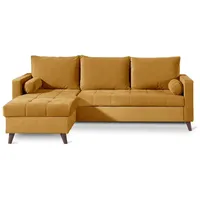 Best Möbel POLAR - Ecksofa beidseitig montierbar mit Schlaffunktion - aus Samt in skandinavischem Design - 4 Sitze , Gelb - Gelb