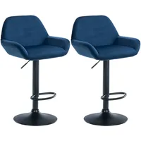 CLP 2er Set Barhocker Braga Samt blau/Metall matt schwarz