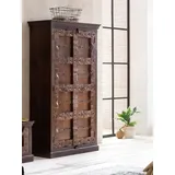 SIT Möbel SIT Stauraumschrank Almirah mit Schnitzereien und Metallapplikationen braun