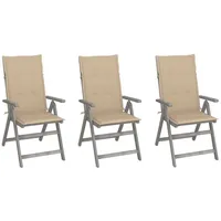 VidaXL Verstellbare Gartenstühle 3 Stk. mit Auflagen Massivholz Akazie