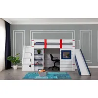 JVmoebel Etagenbett Hochbett aus Holz mit Rutsche und Tisch für Kinderzimmer in Weiß, Made in Europa weiß